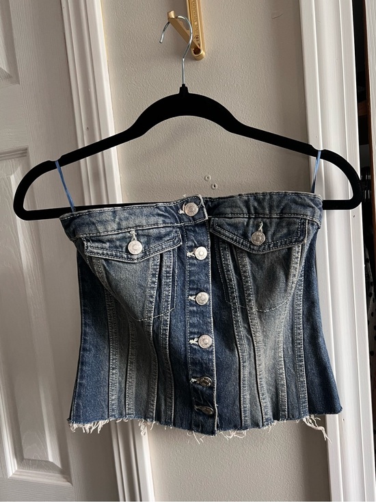 Zara Tops - NEW Zara Strapless Blue Denim Tube Corset Top Size Medium